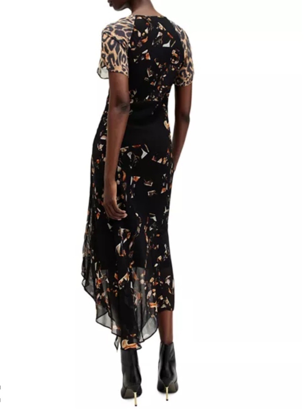 AllSaints Black Floral & Leopard Mixed-Print Midi Dress - Picture 3 of 8